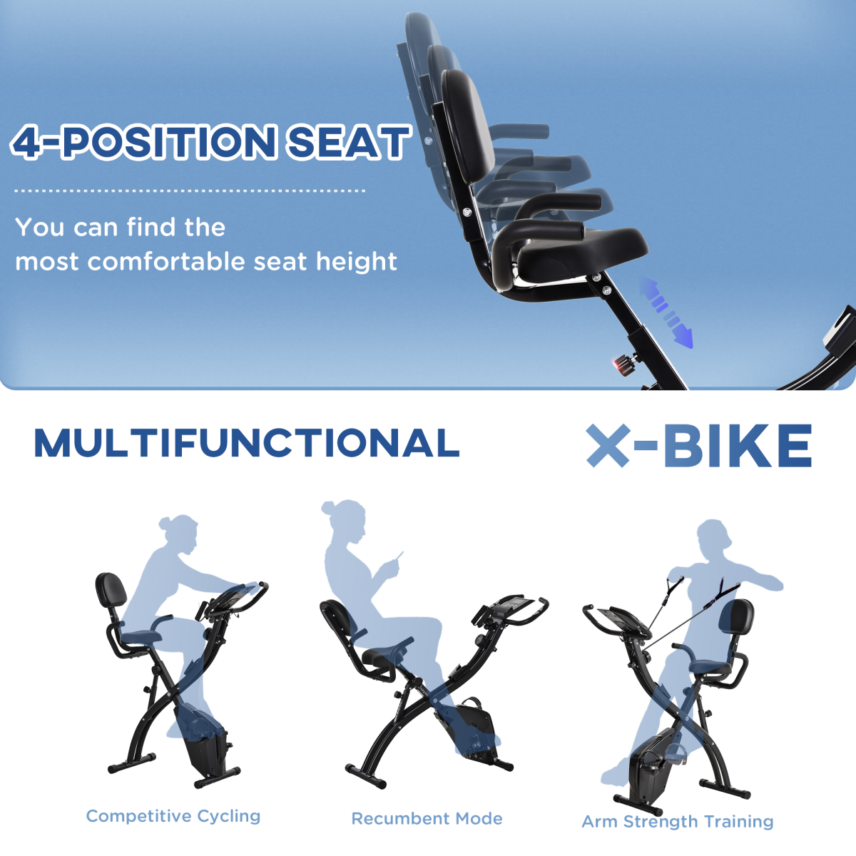 2-In-1 Upright Exercise Bike 8-Level Adjustable with Pulse Sensor Black