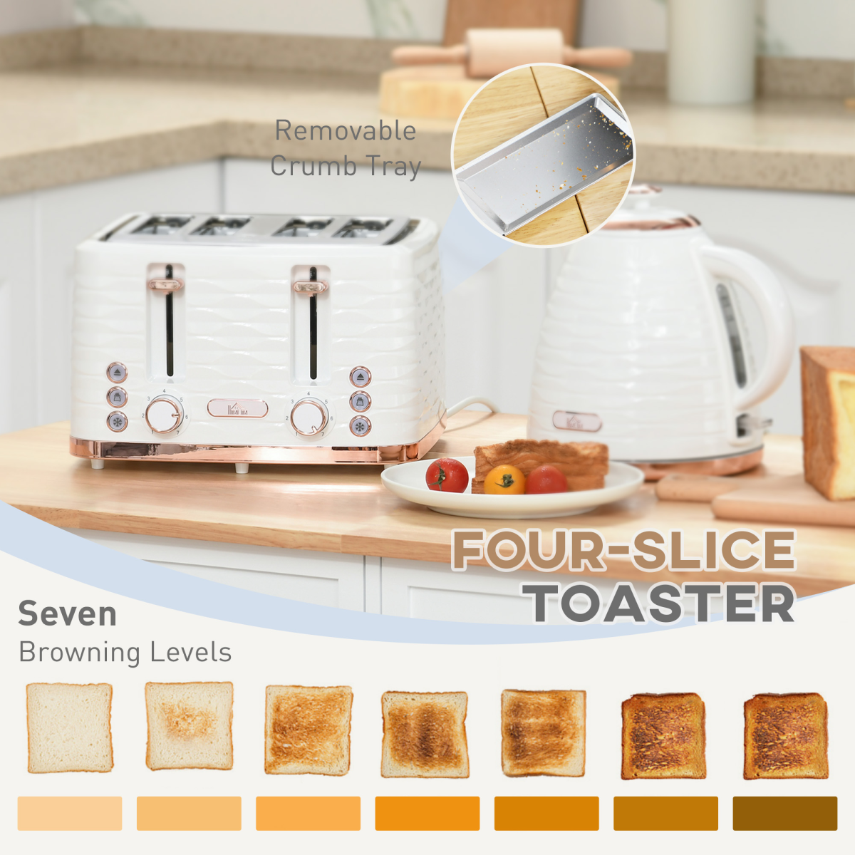 Kettle and Toaster Set 1.7L Rapid Boil Kettle and 4 Slice Toaster White