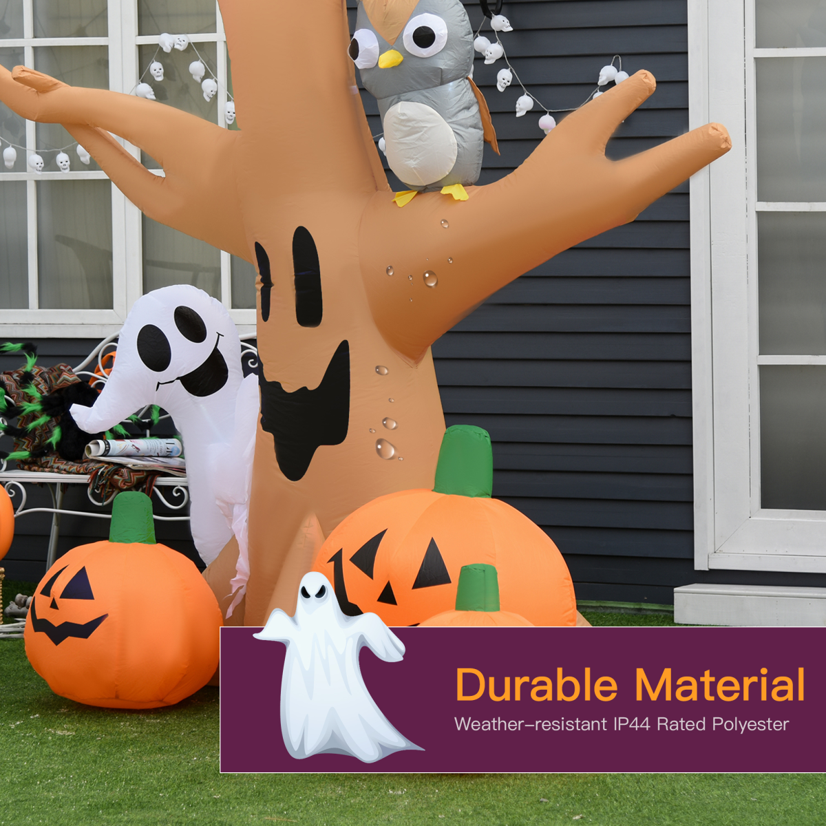 240cm Large Halloween Scary Lighting Inflatable Tree Ghost 3 Pumpkins Owl