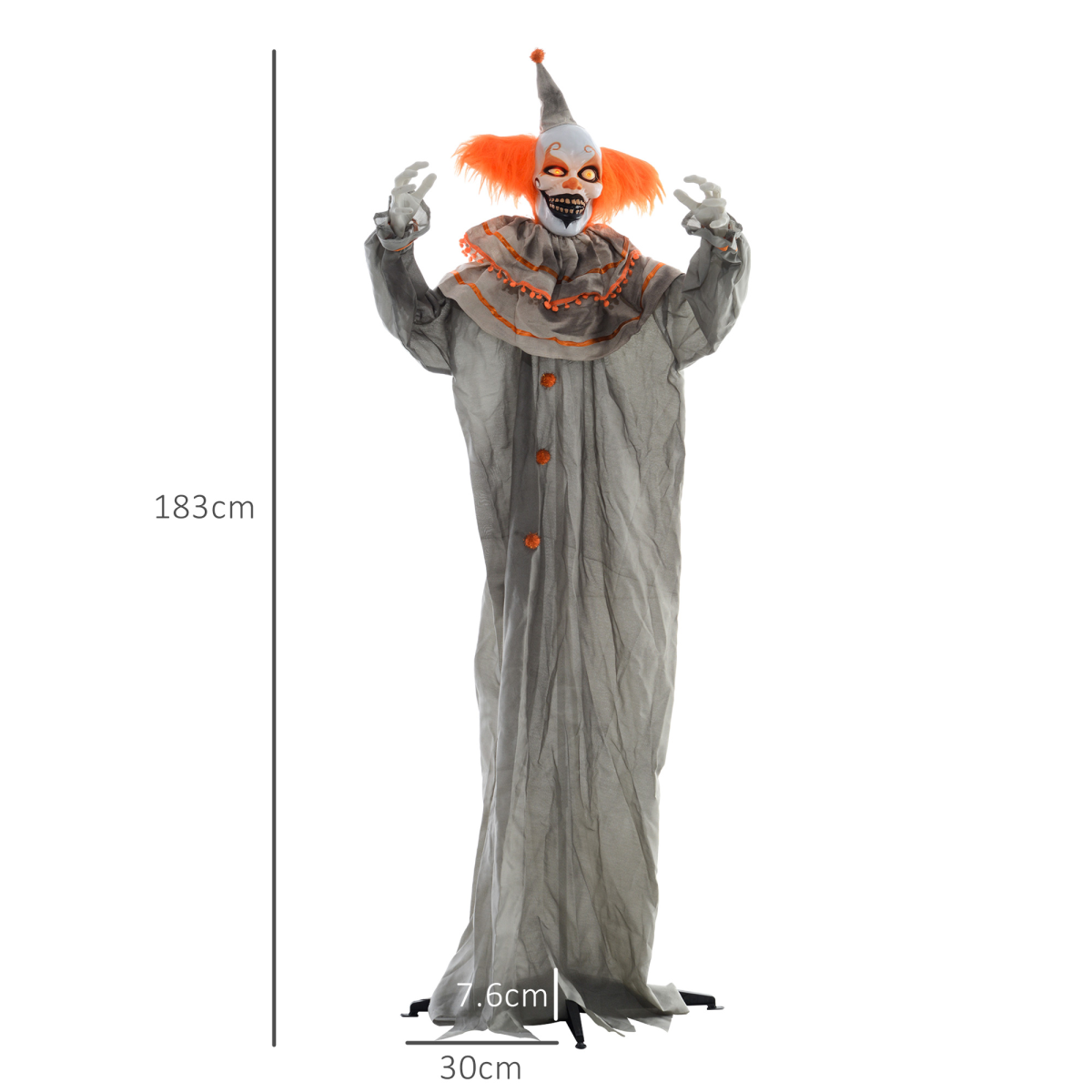 Halloween Clown Animatronic Prop with Light Up Eyes, for Indoor Outdoor, Orange Clown