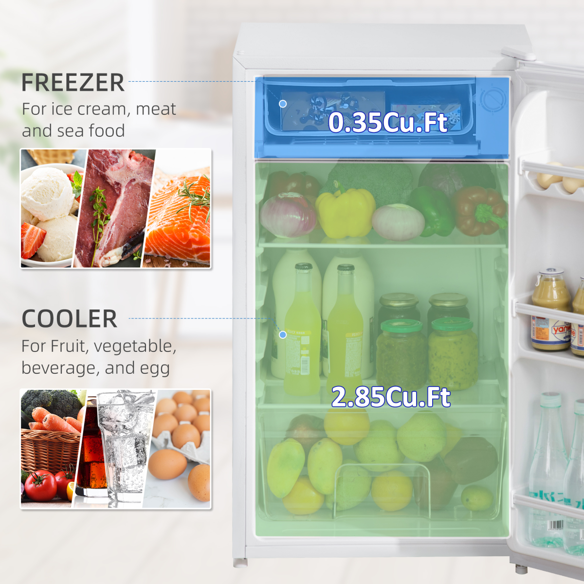 91L Freestanding Under Counter Fridge with Chiller Box Reversible Door