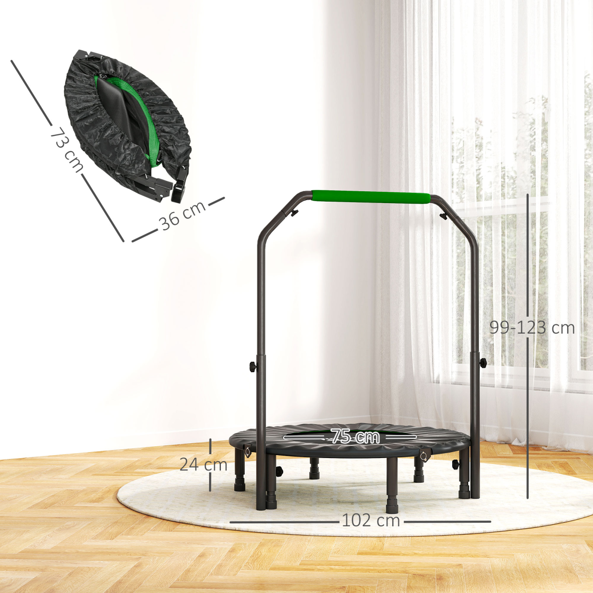 40" Foldable Mini Fitness Trampoline with Foam Handle
