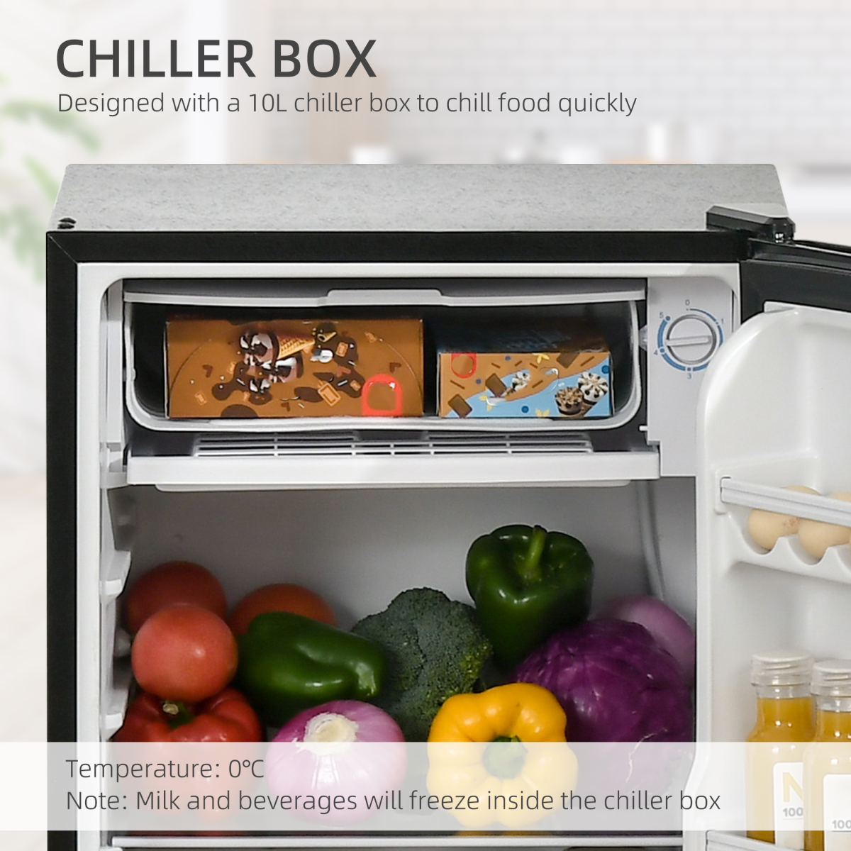 91L Freestanding Under Counter Fridge with Chiller Box Reversible Door