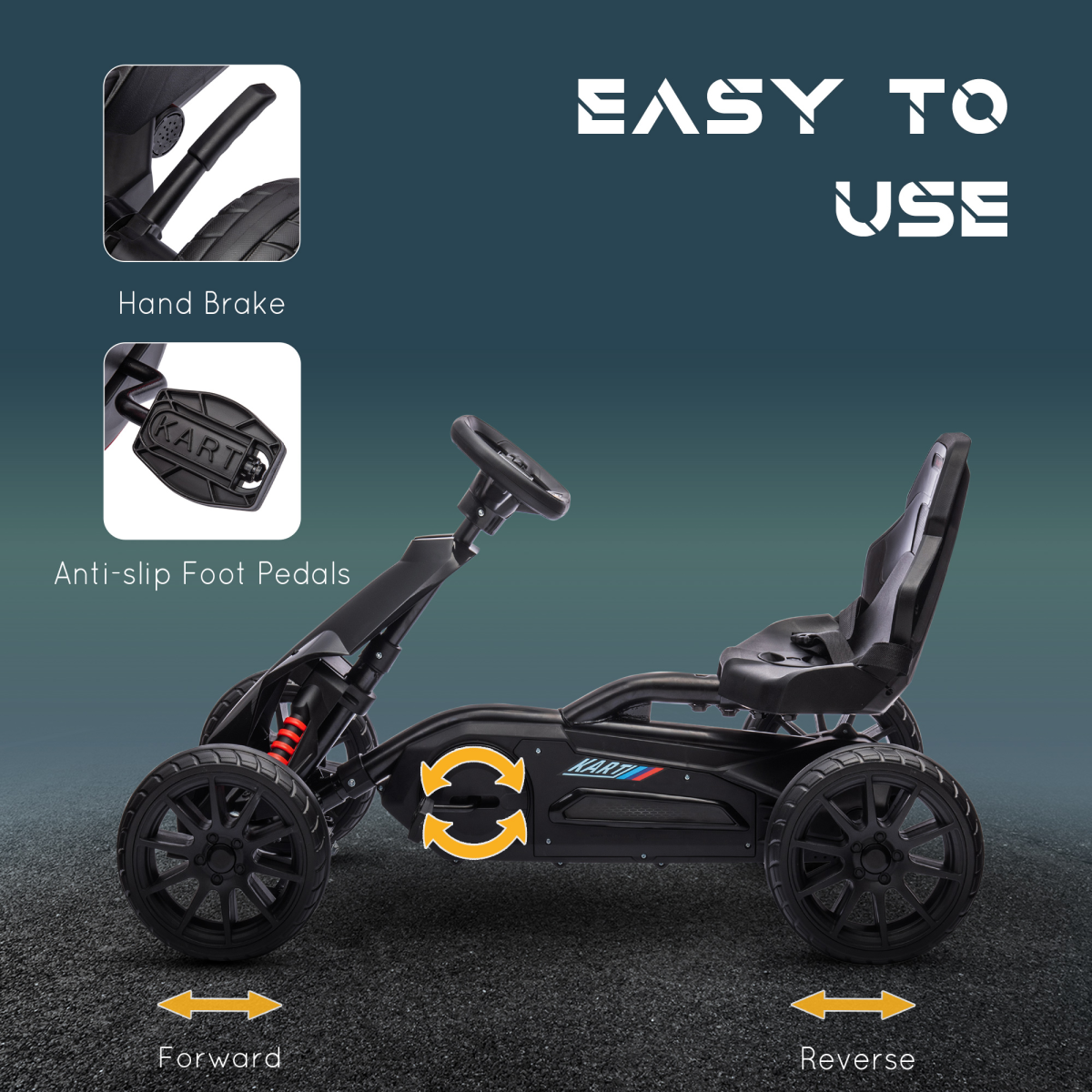Homcom Children Pedal Go Kart with Adjustable Seat, Handbrake - Black