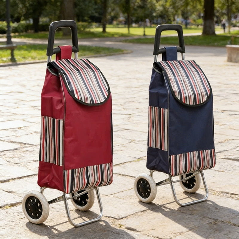 Shopping Trolley on Wheels, Lightweight Folding Push Cart with Striped Pattern image 3