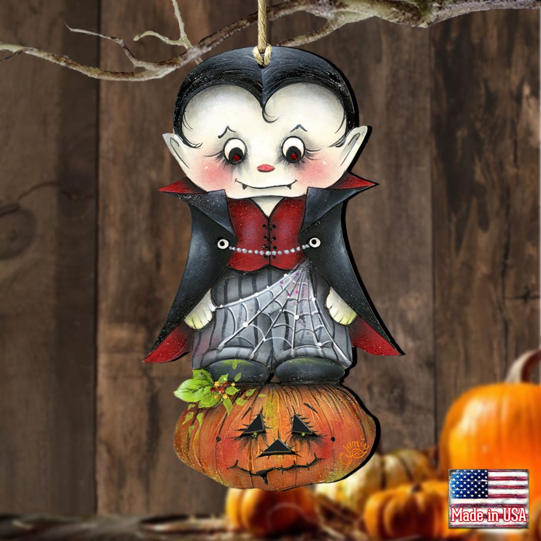 Dracula Wooden Ornaments Halloween by Jamie Mills-Price - Thanksgiving Halloween Decor - 8457401-2