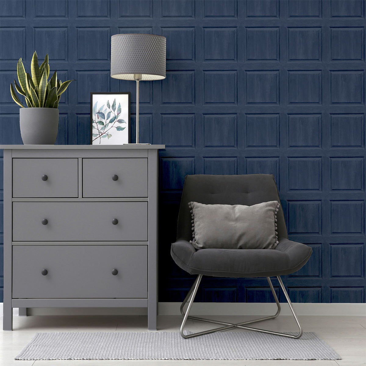 Washed Panel Navy Wallpaper image 3