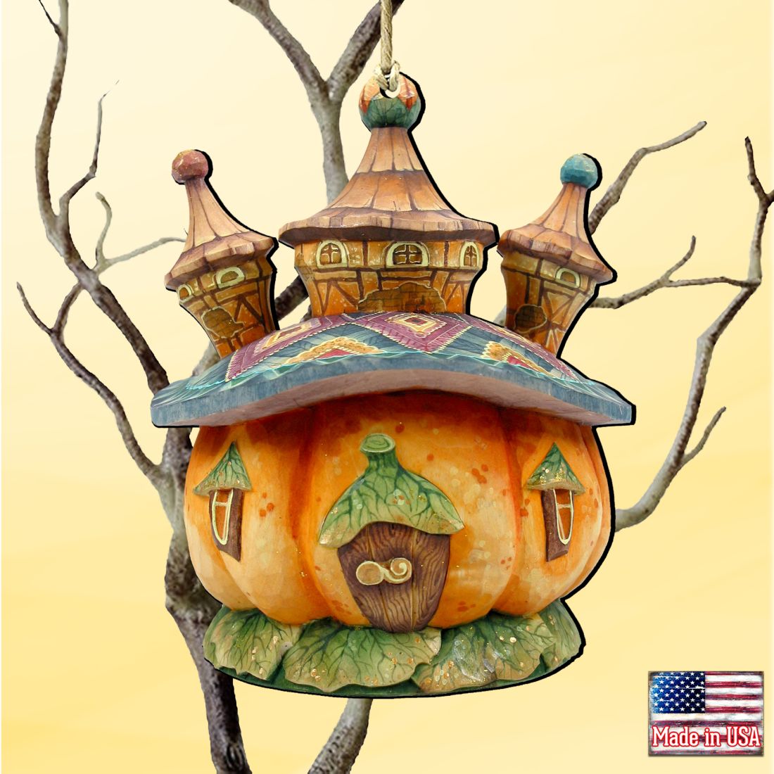 Halloween Pumpkin Dome Wooden Ornaments by G. DeBrekht - Thanksgiving Halloween Decor - 8158413-0