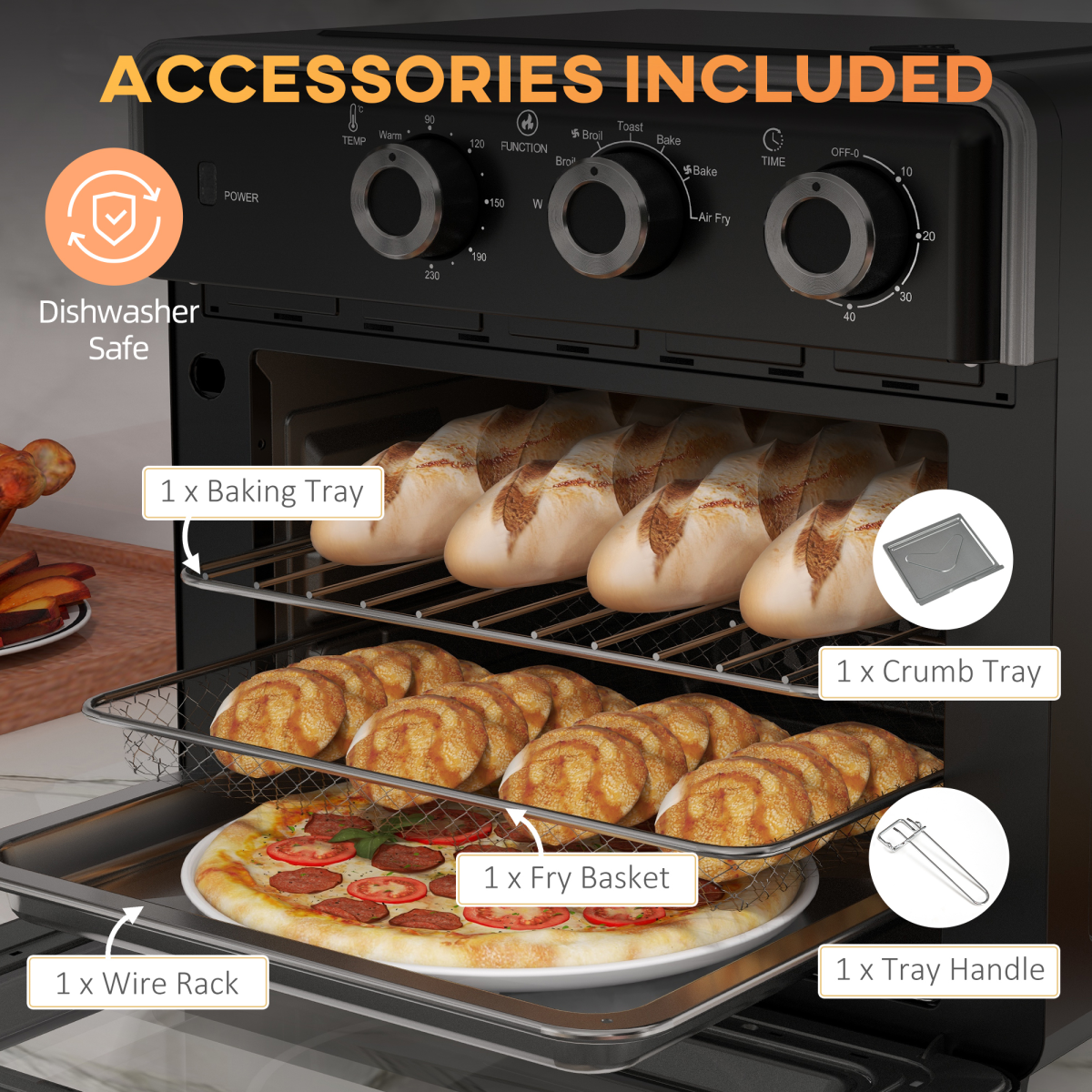 Air Fryer Oven 20L Mini Oven Countertop Convection Oven 1400W Black