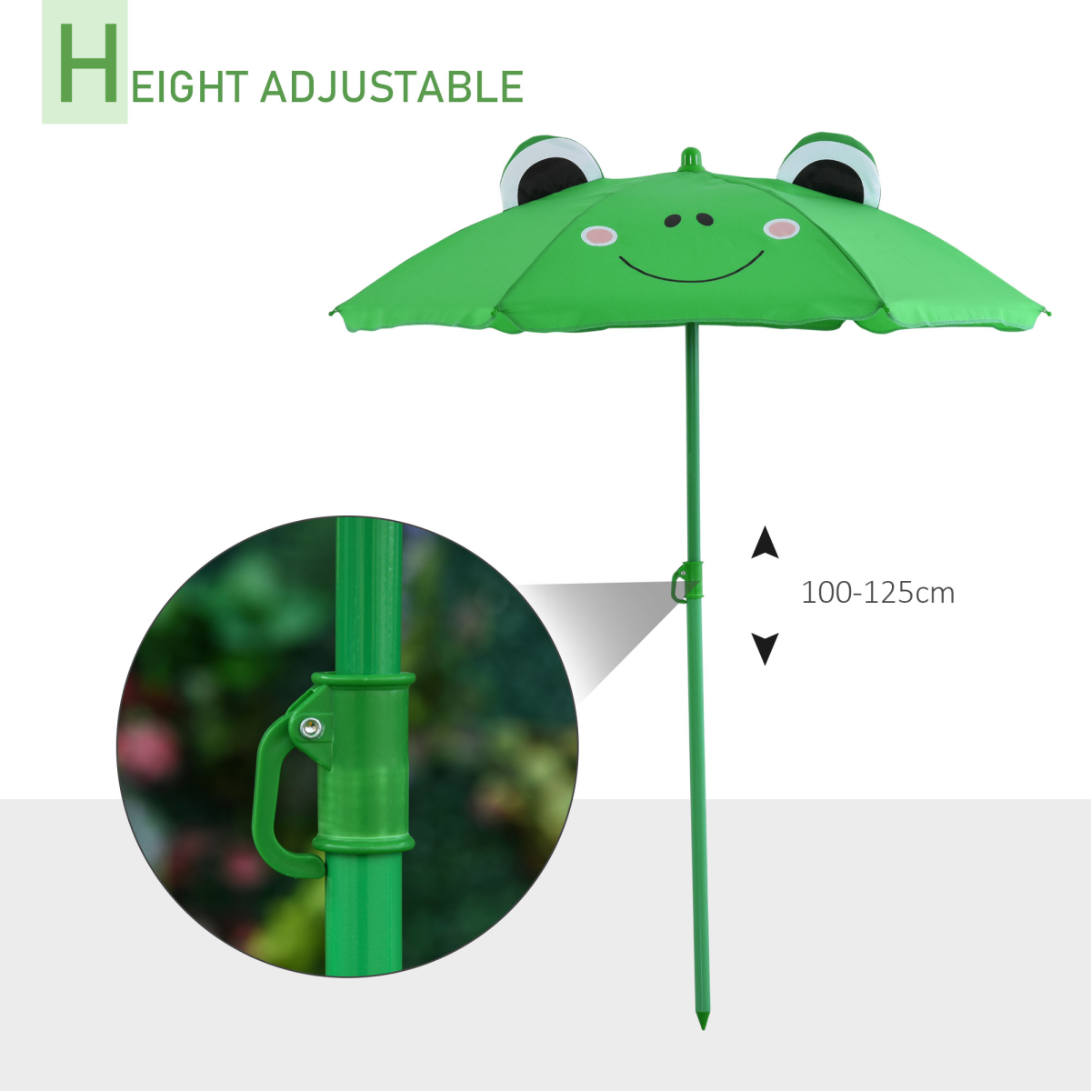 Foldable Patio Kids Metal Picnic Table with Frog Umbrella Green 4-piece