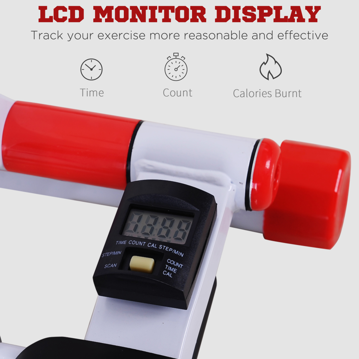 Foldable Stepper Adjustable Step Machine with Handlebar LCD Display, Red