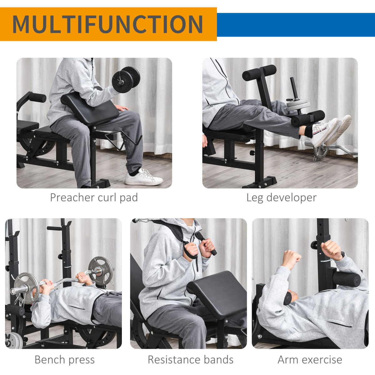 Multi-Exercise Full-Body Weight Bench with Bench Press and Leg Extension