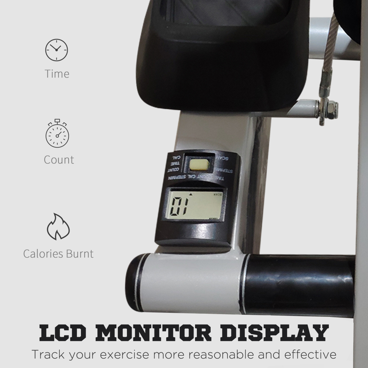 Foldable Stepper Adjustable Step Machine with Handlebar LCD Display, Grey