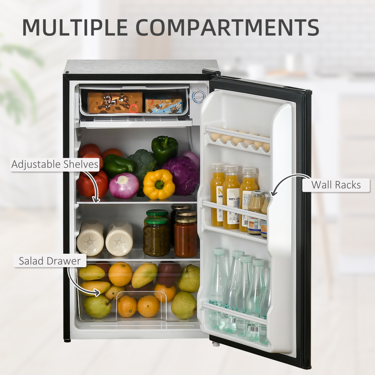 91L Freestanding Under Counter Fridge with Chiller Box Reversible Door