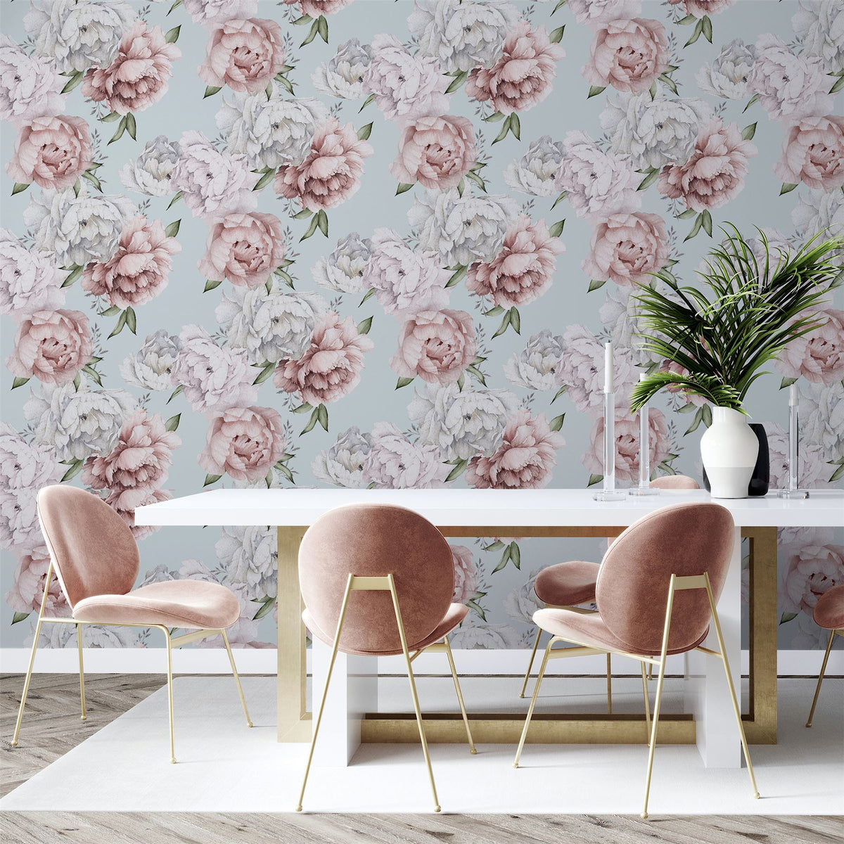 Mixed Peonies Mint Wallpaper image 6