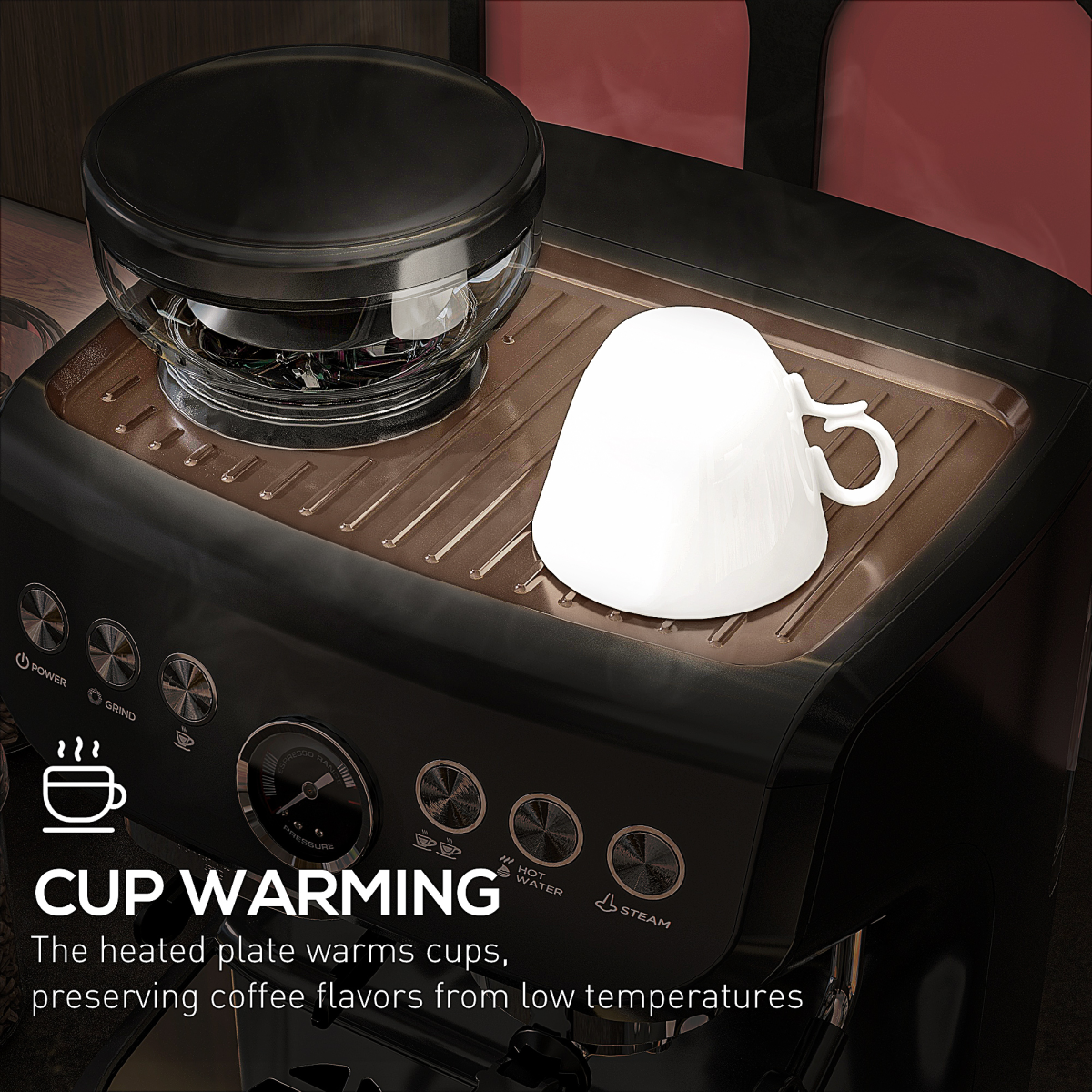 Espresso Coffee Machine w/ Integrated Bean Grinder and Steam Wand 15 Bar