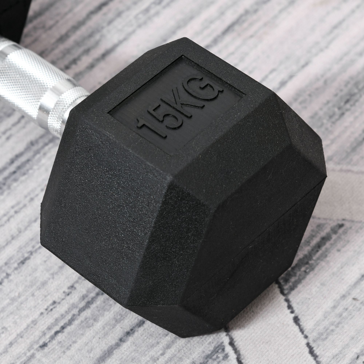 15KG Single Rubber Hex Dumbbell Portable Hand Weights Home Gym