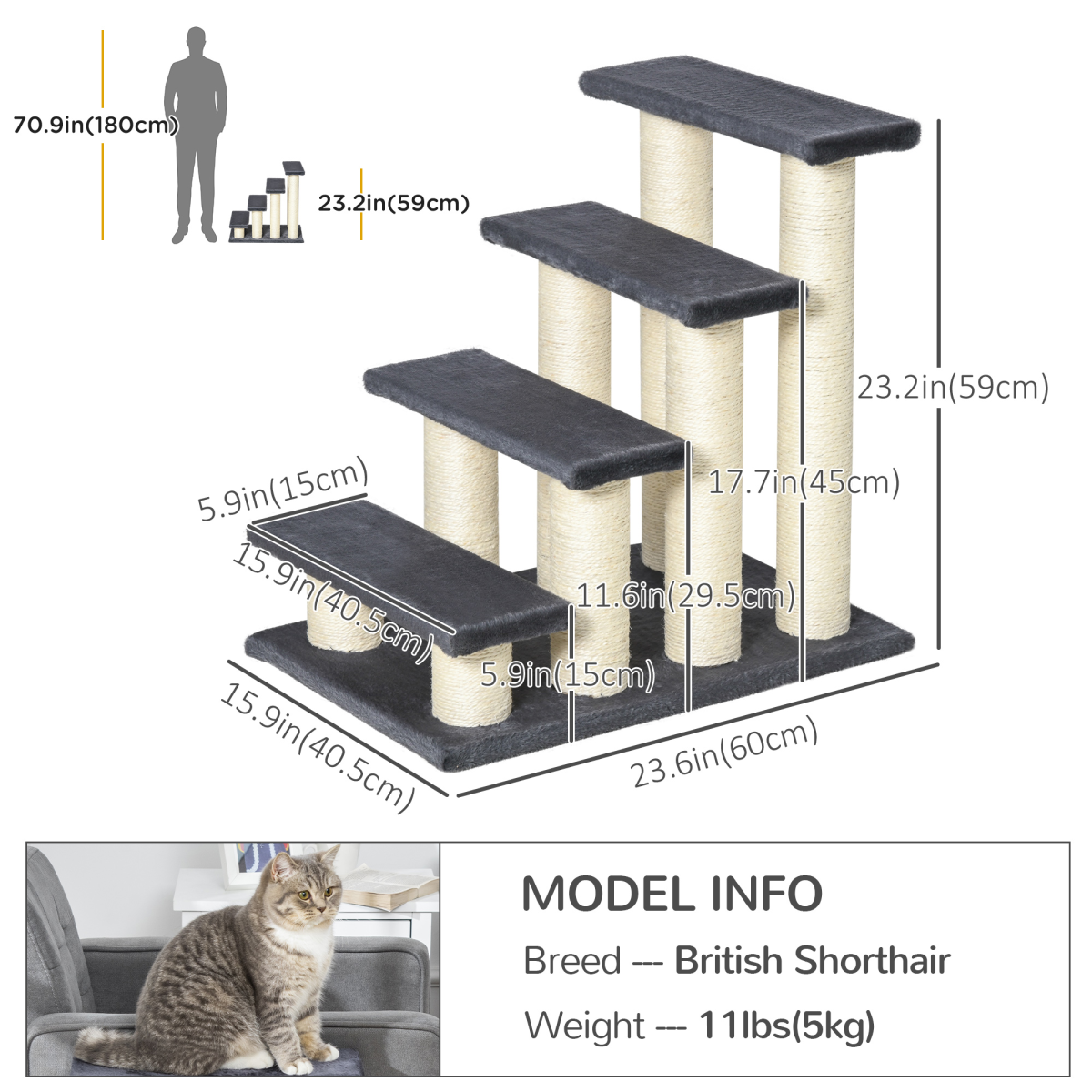 Cat Tree, Grey, Particleboard