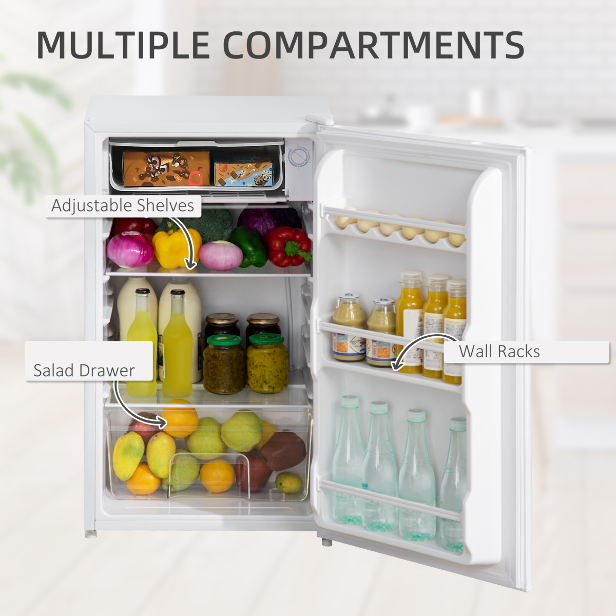 91L Freestanding Under Counter Fridge with Chiller Box Reversible Door