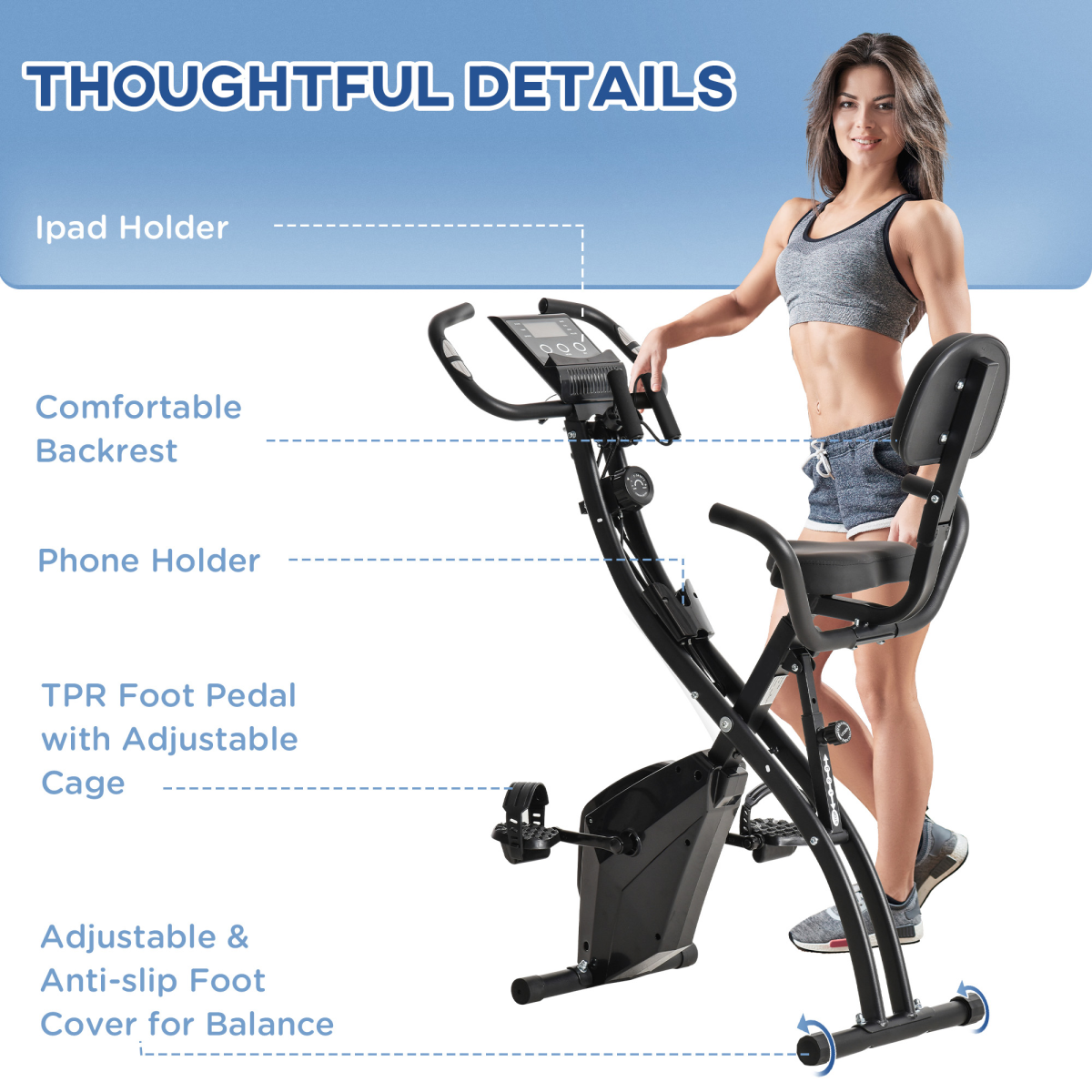 2-In-1 Upright Exercise Bike 8-Level Adjustable with Pulse Sensor Black
