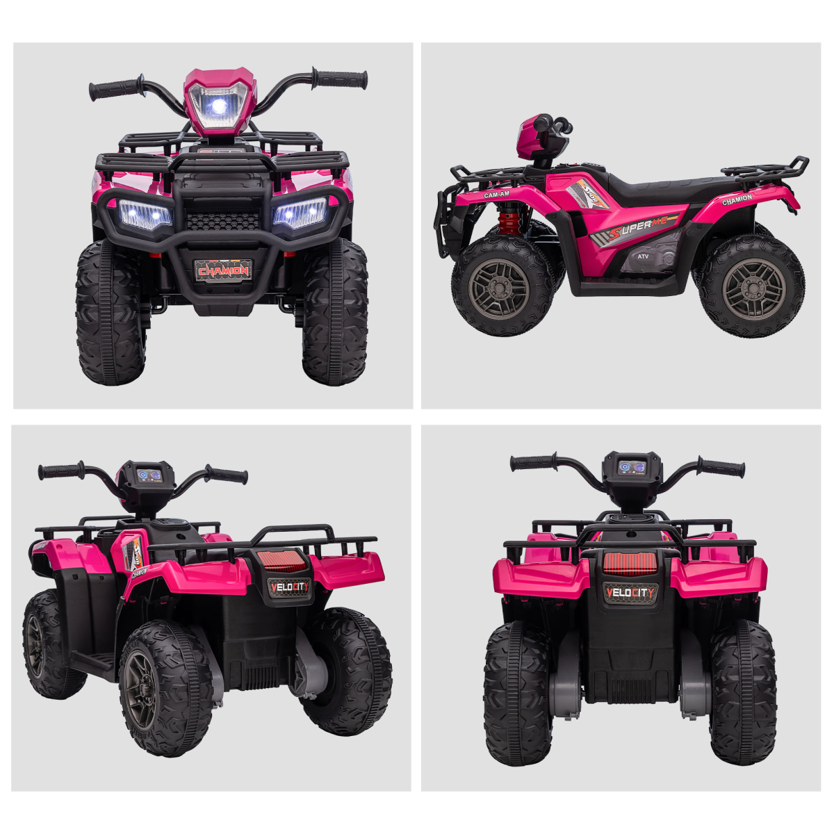 12V Electric Quad Bike for Kids with LED Headlights, Music - Pink