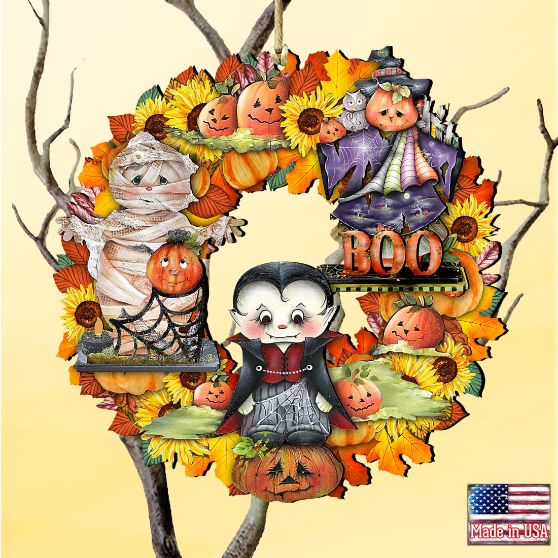Halloween Wreath Wooden Ornaments by G. DeBrekht - Thanksgiving Halloween Decor - 8185316-0