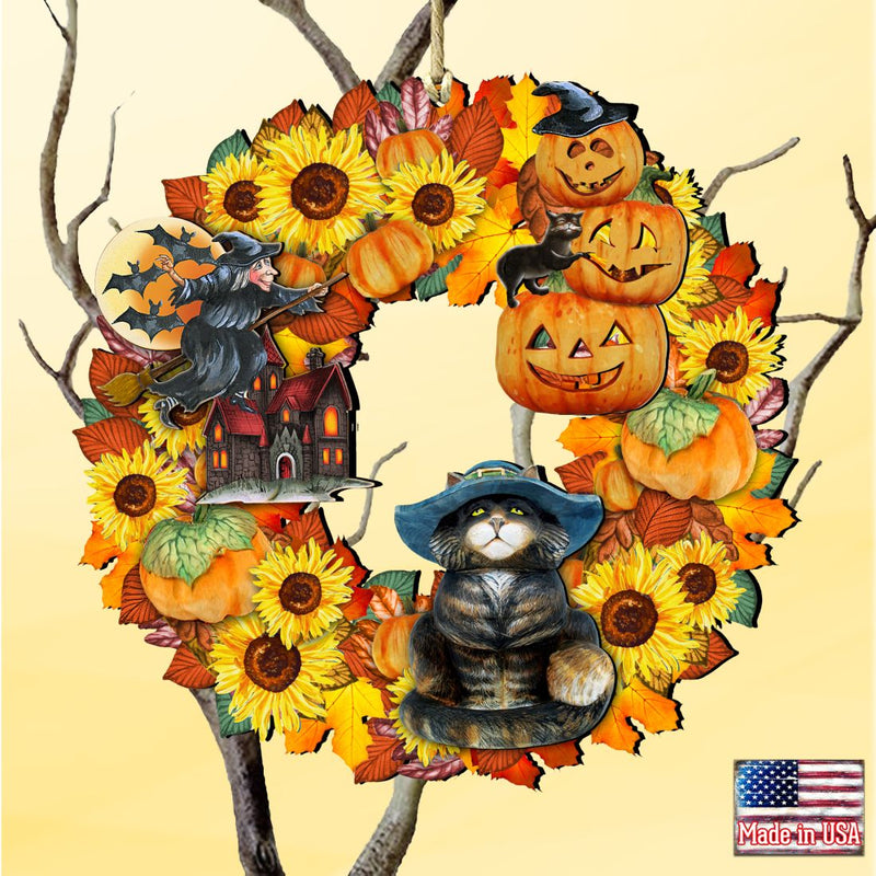 Halloween Wreath Wooden Ornaments by G. DeBrekht - Thanksgiving Halloween Decor - 8185317-0