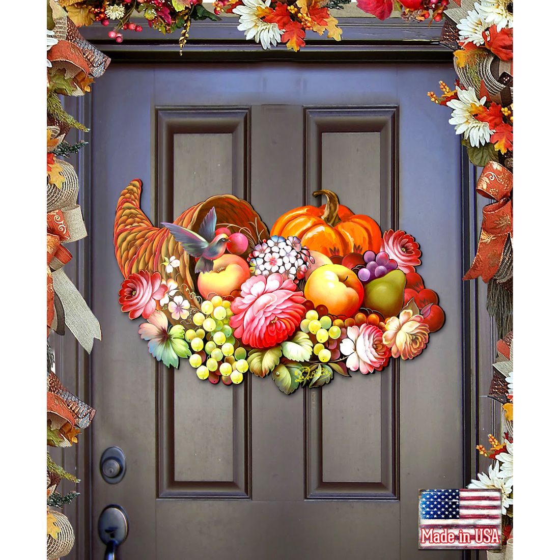 Floral Cornucopia Halloween Door Decor by G. DeBrekht - Thanksgiving Halloween Decor - 8158907H-0