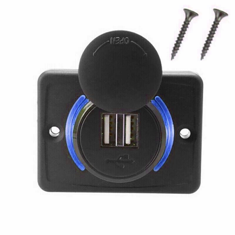 Dual USB Car Charger Panel Mount Blue, 12V 3.1A Two Port Power Socket image 0
