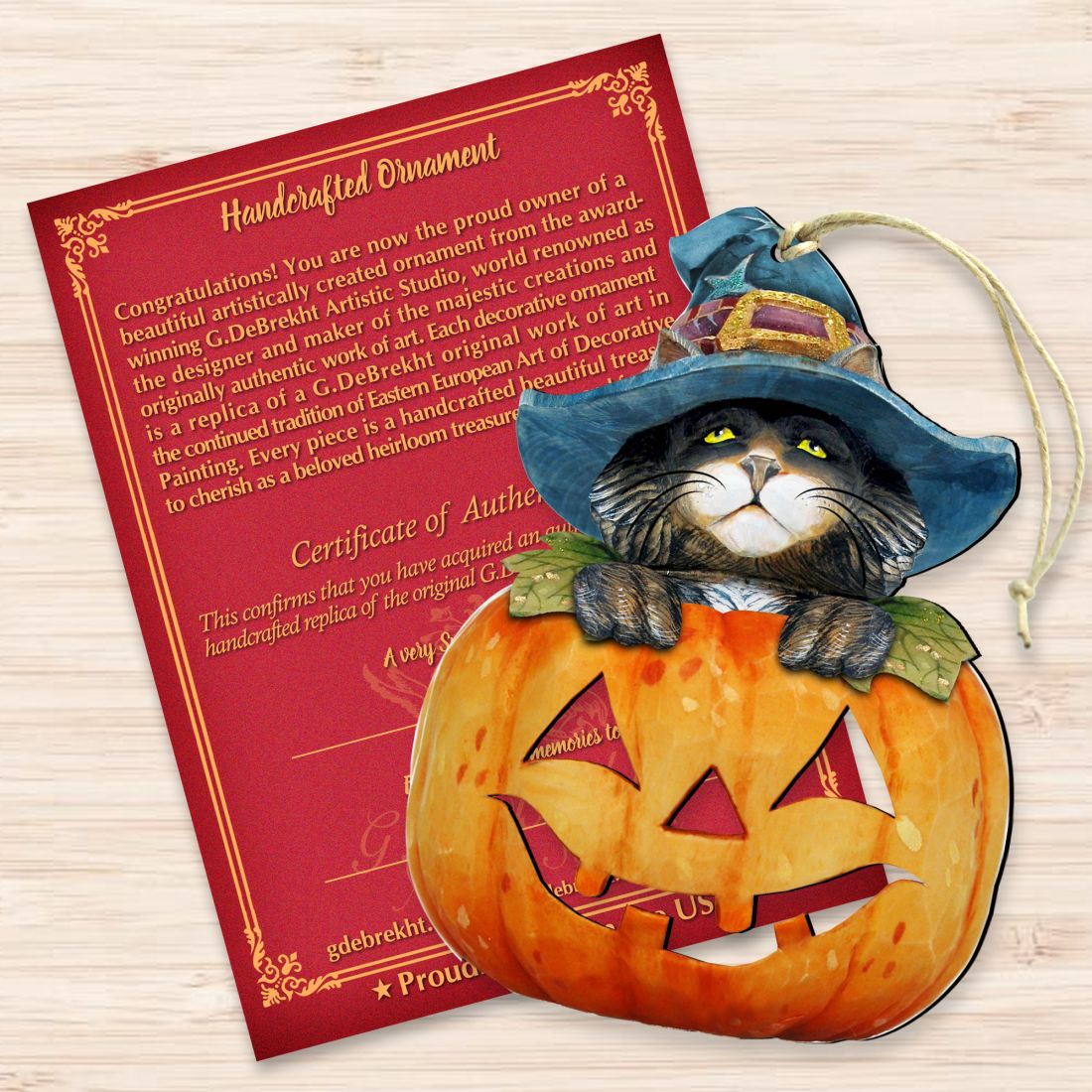 Halloween Cat Pumpkin Wooden Ornaments Fall by G. DeBrekht - Thanksgiving Halloween Decor - 8158416-3