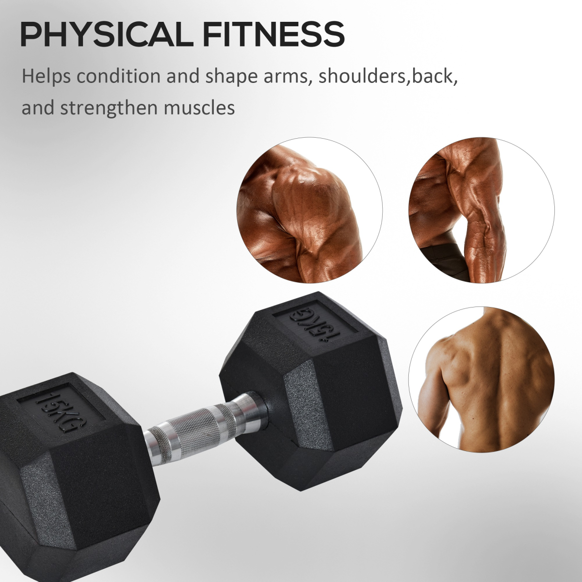 15KG Single Rubber Hex Dumbbell Portable Hand Weights Home Gym