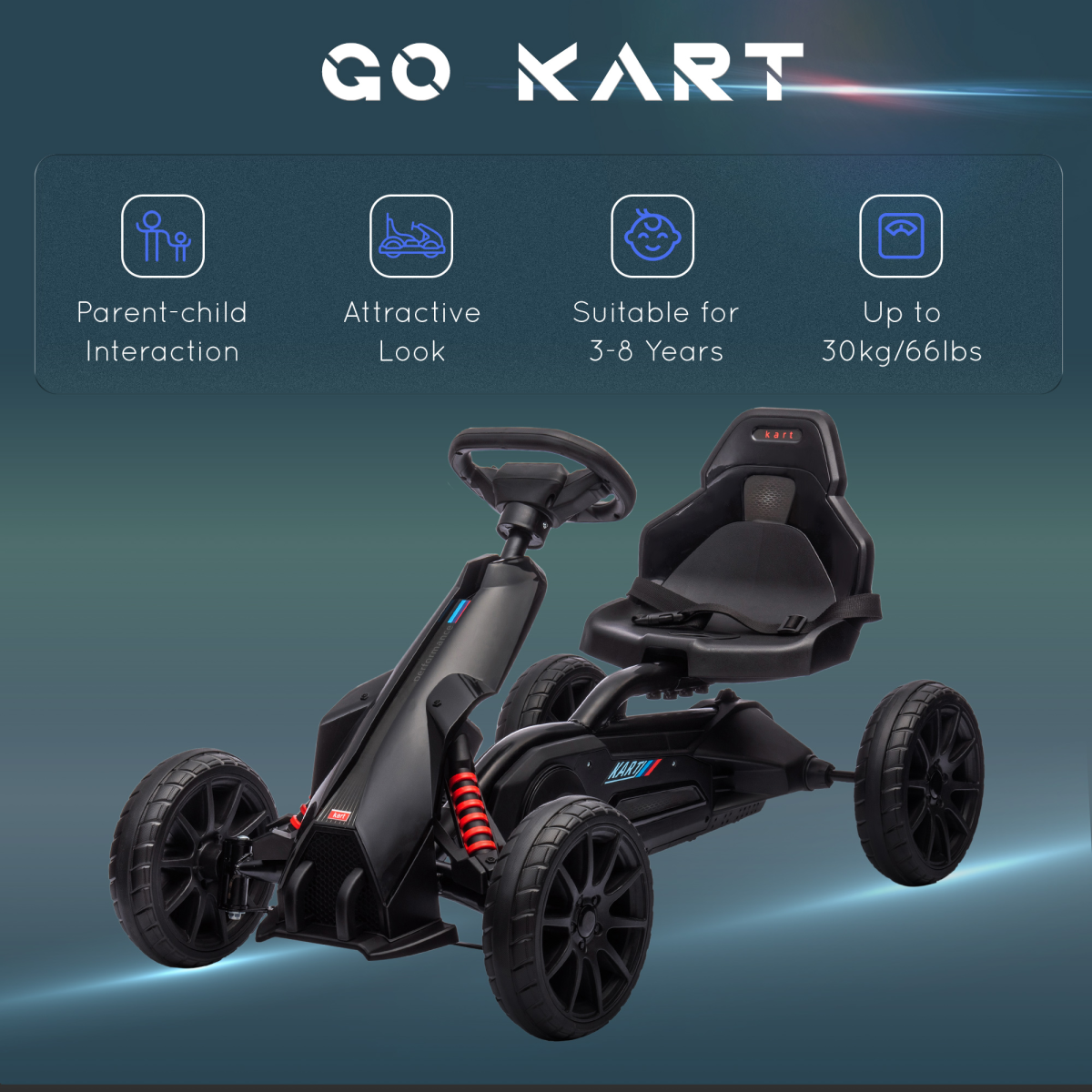 Homcom Children Pedal Go Kart with Adjustable Seat, Handbrake - Black