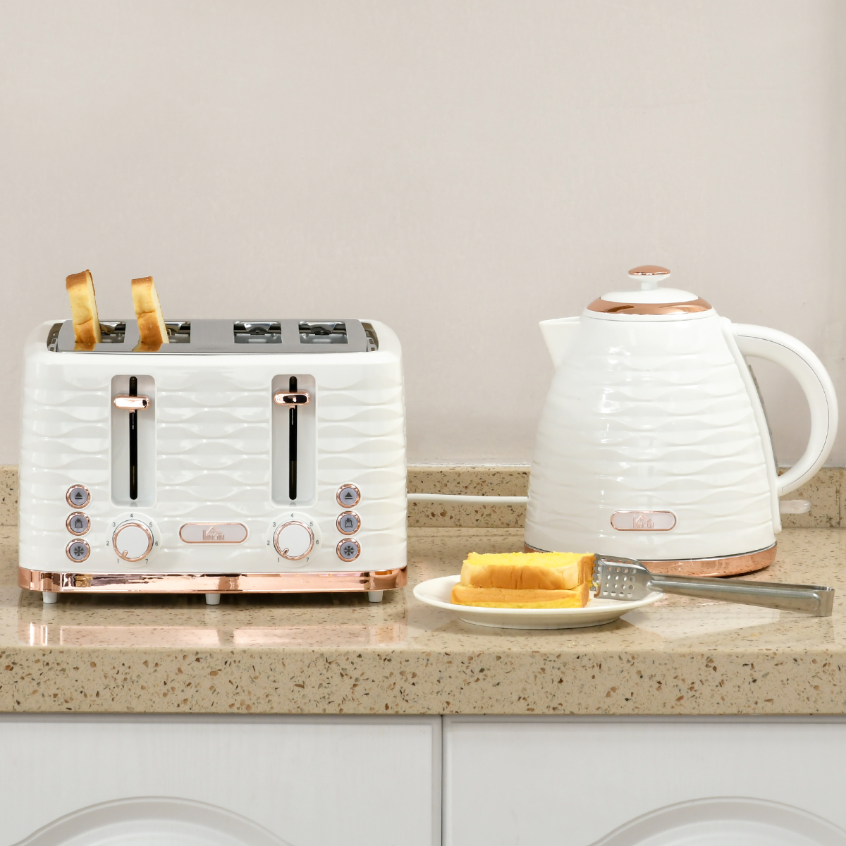 Kettle and Toaster Set 1.7L Rapid Boil Kettle and 4 Slice Toaster White