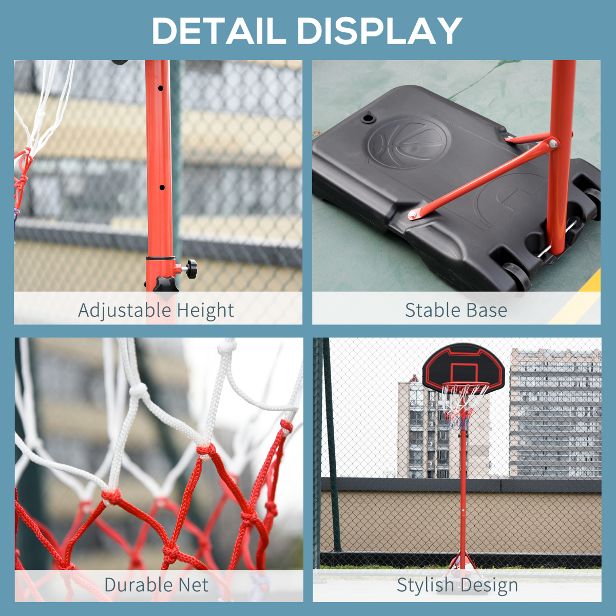 200-250cm Adjustable Basketball Hoop Backboard with Wheels For Kids