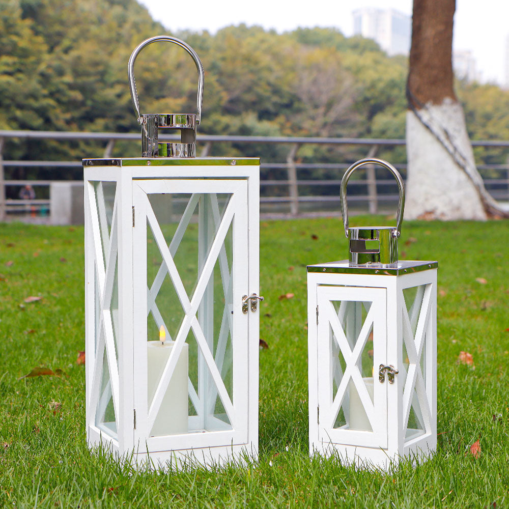 17.5''&24.5'' H Metal Decorative Candle Holders Rustic Hanging Lantern(Set of 2)-3