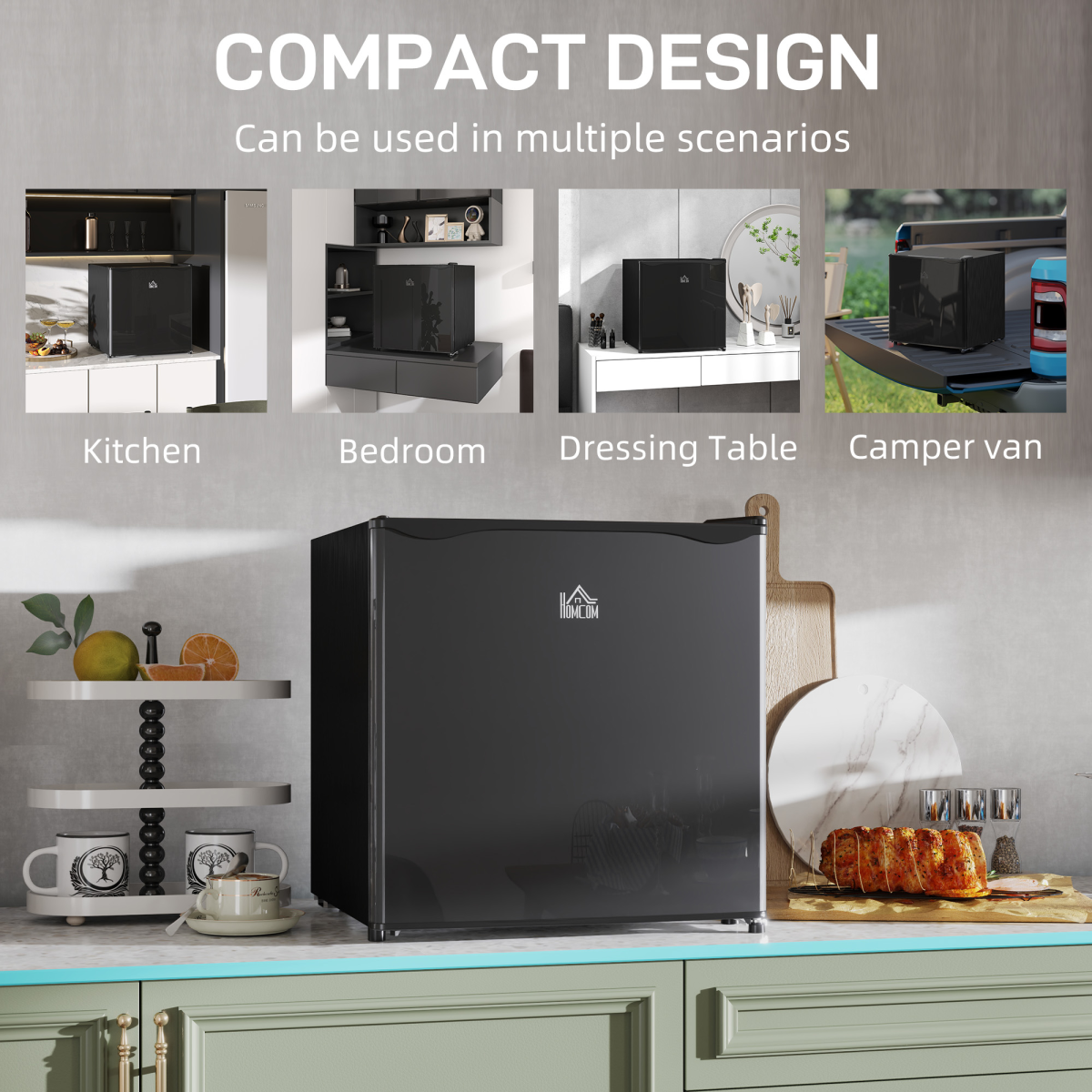 46L Counter Top Fridge with Chiller Box Mini Fridge for Bedrooms Black