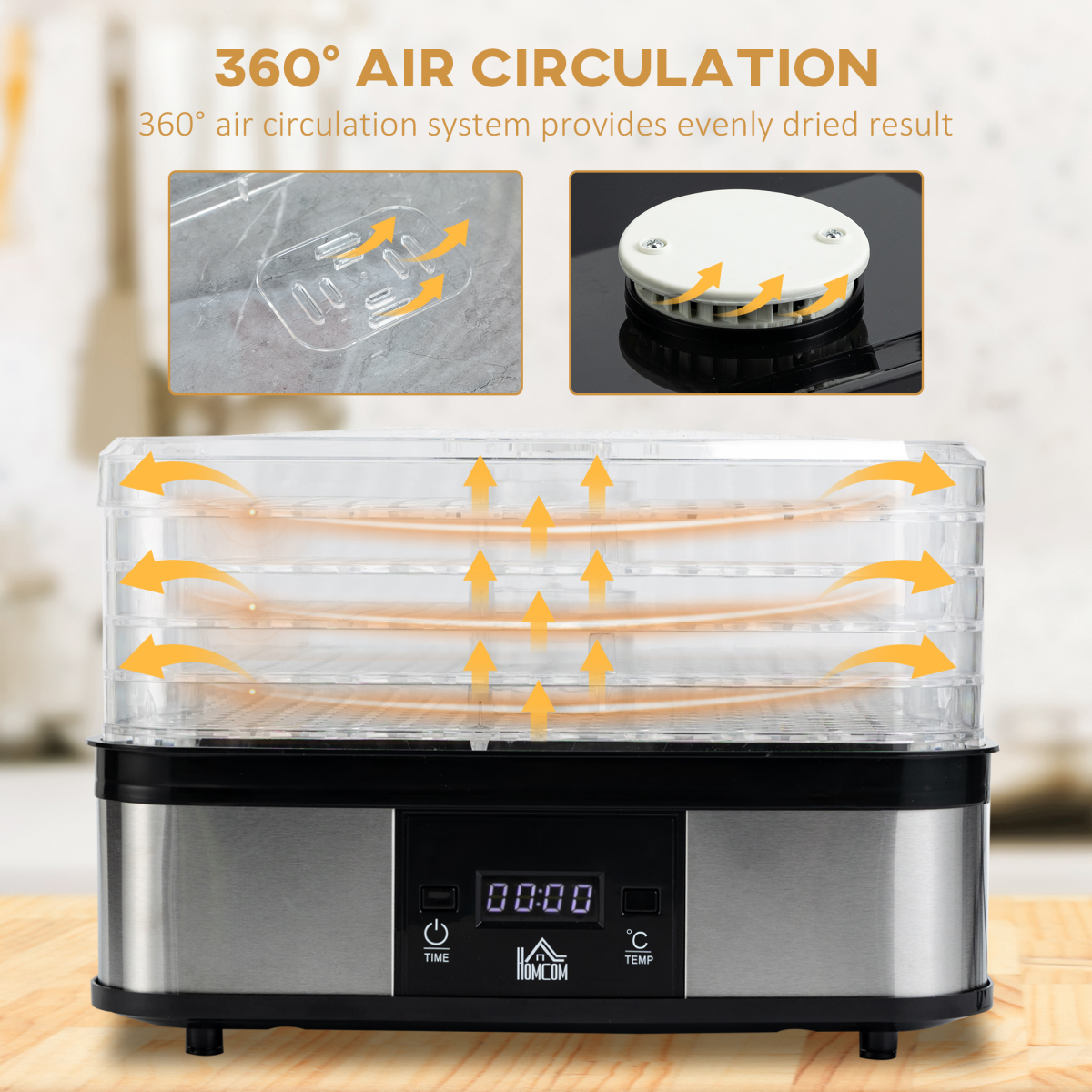 5 Tier Food Dehydrator 245W Stainless Steel Food Dryer Machine Timer LCD