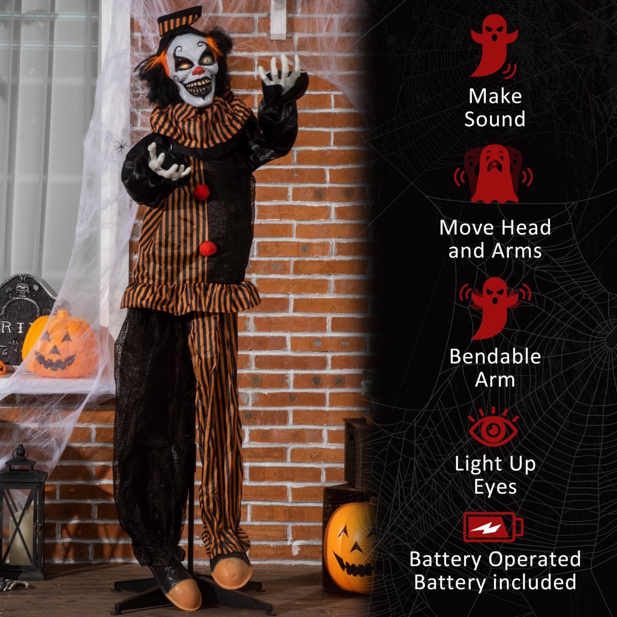 67 Inch Life Size Outdoor Halloween Talking Circus Clown Light Up Eyes