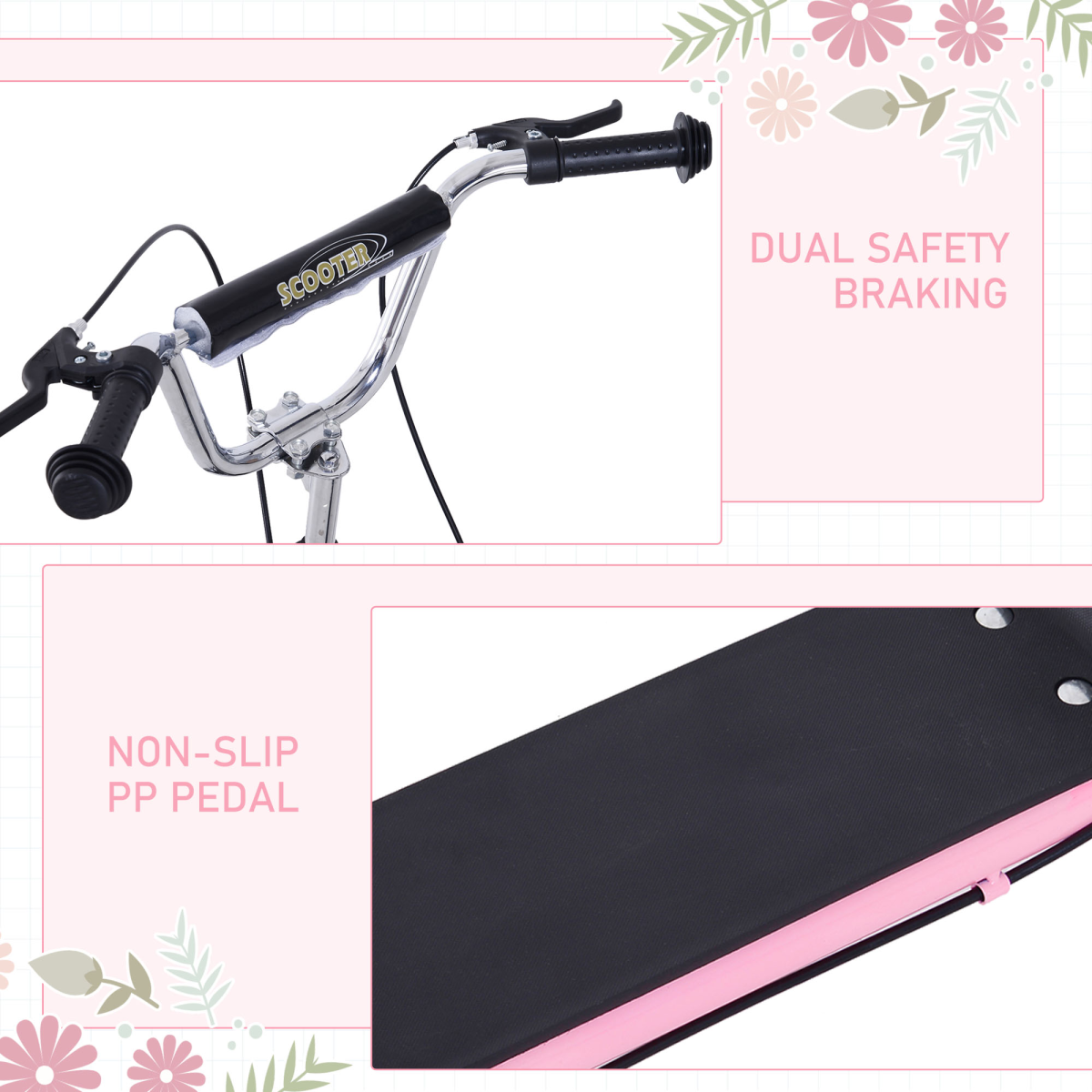 Teen Scooter Adjustable Height Dual Brakes Rubber Wheels Kickstand