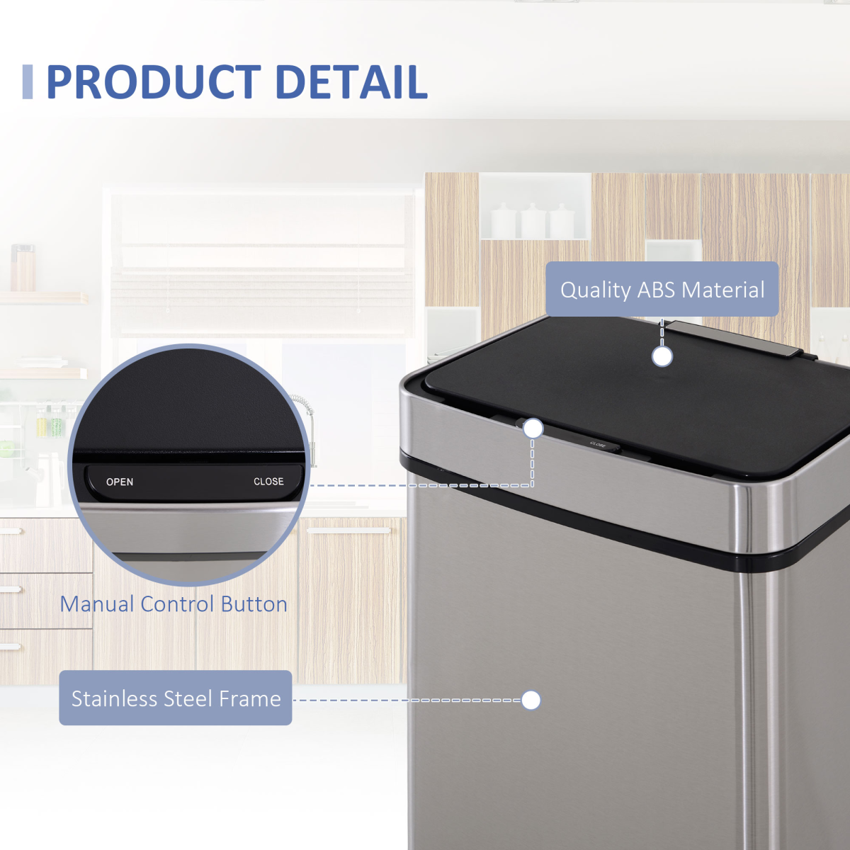 Motion Sensor Rubbish Bin, 3 Compartments Removable Lid Stainless Steel