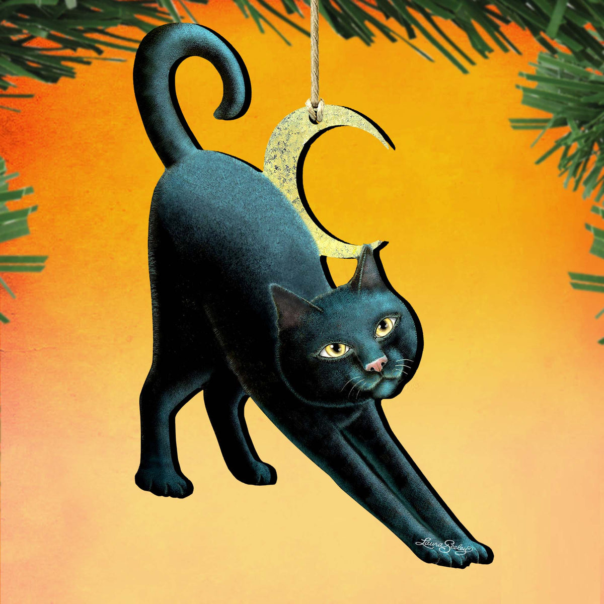 Spooky Halloween Cat Wooden Ornaments by Laura Seeley - Thanksgiving Halloween Decor - 8512054-LS-1