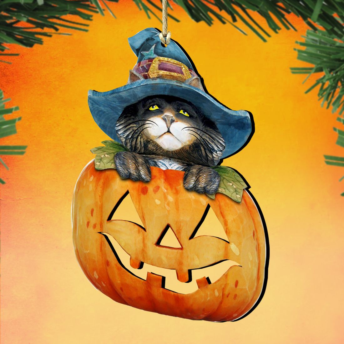 Halloween Cat Pumpkin Wooden Ornaments Fall by G. DeBrekht - Thanksgiving Halloween Decor - 8158416-1