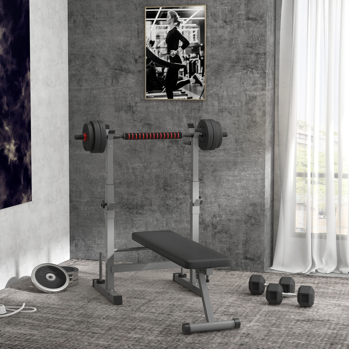 Adjustable Weight Bench Foldable with Barbell Rack and Dip Station