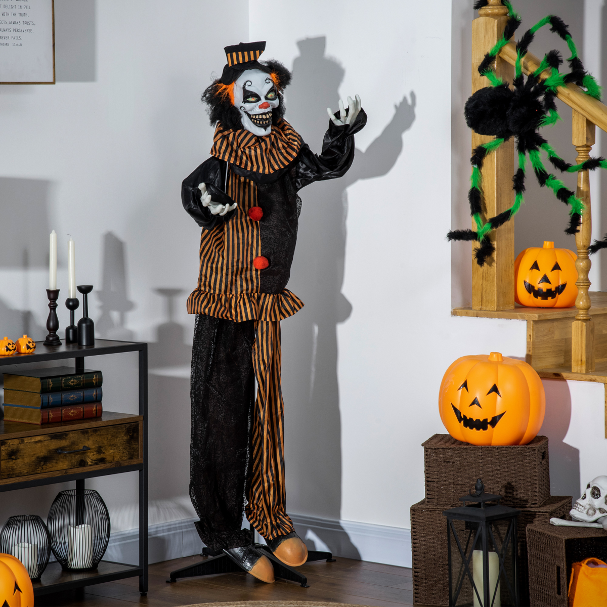 67 Inch Life Size Outdoor Halloween Talking Circus Clown Light Up Eyes