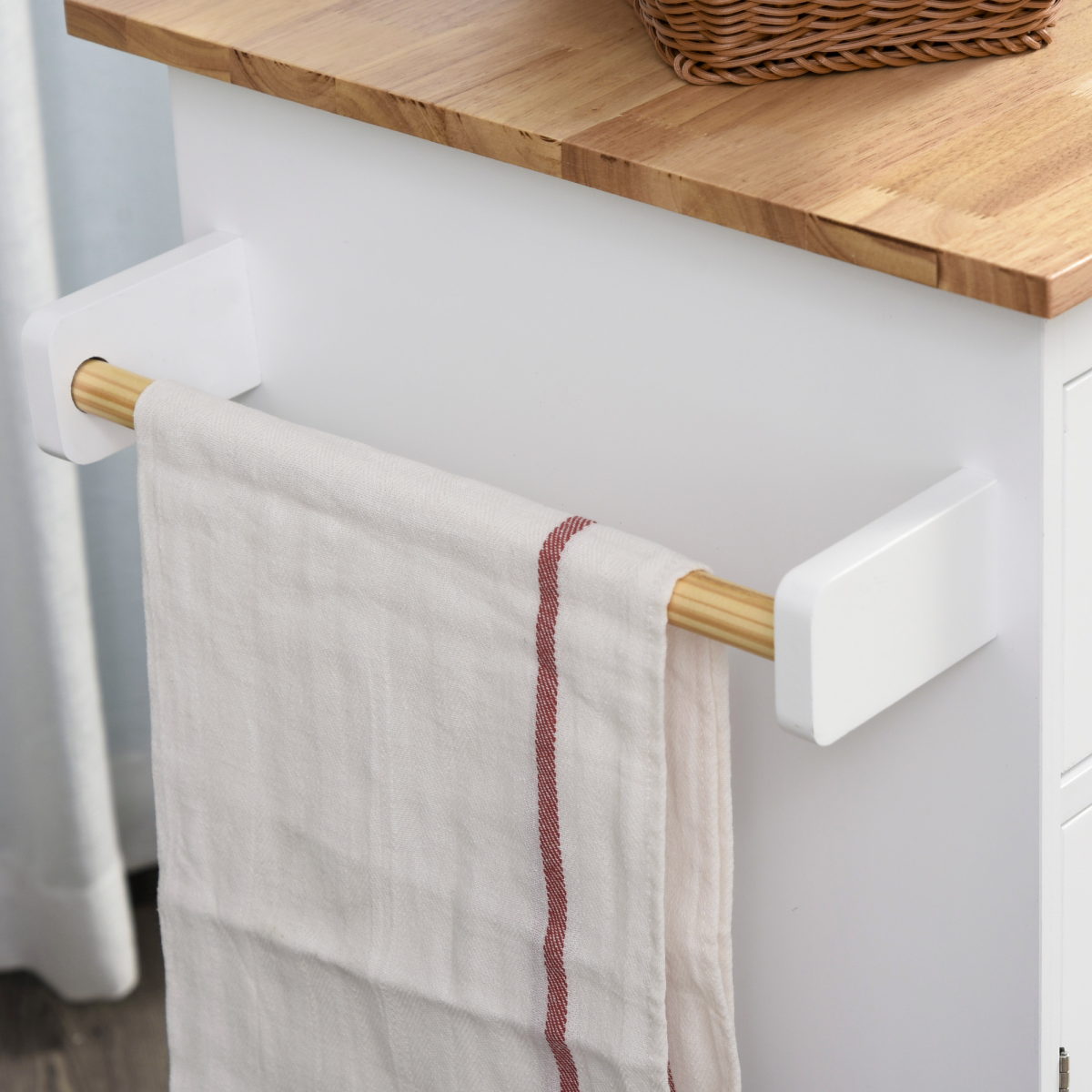 Kitchen Island Storage Rubber Wood Top, 3-Tier Spice Rack