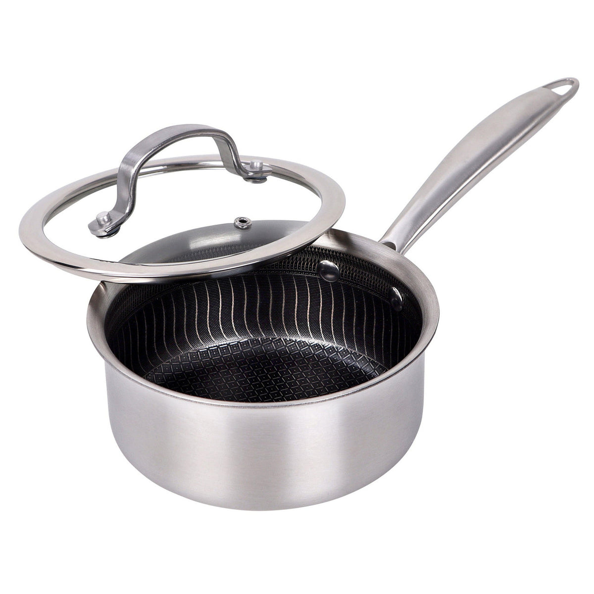 Brentwood 1.5 Quart 3-Ply Hybrid Non-Stick Stainless Steel Saucepan with Tempered Glass Lid-0