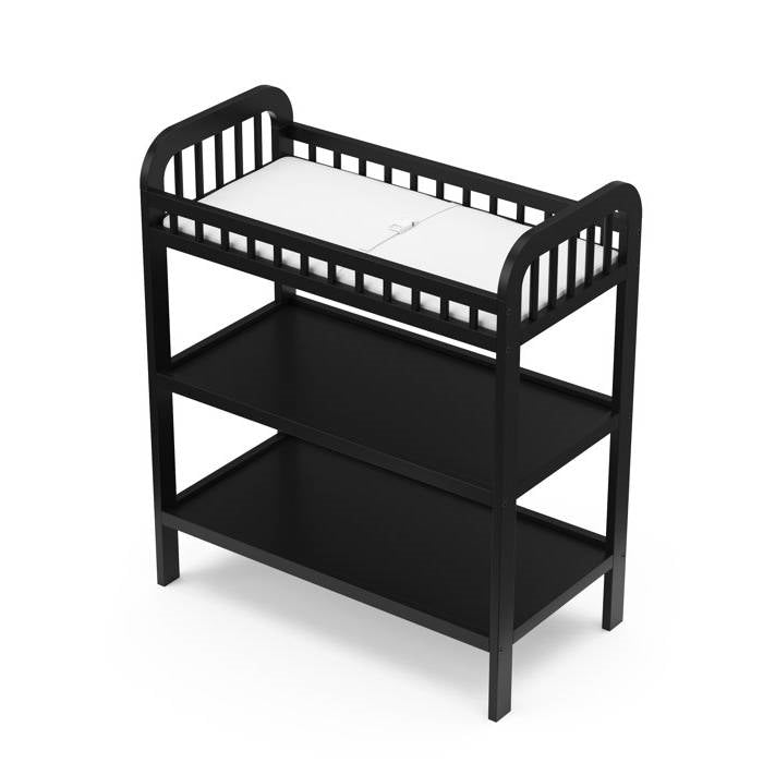 Baby Changing Table in Black Wood Finish with Safety Rail and Changing Pad