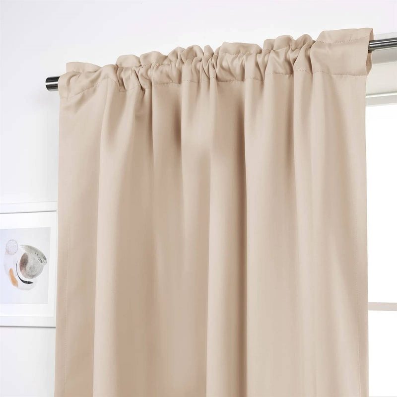 52 x 84 inch Solid Beige Cream Thermal Blackout Curtain Panels - Set of 2-0