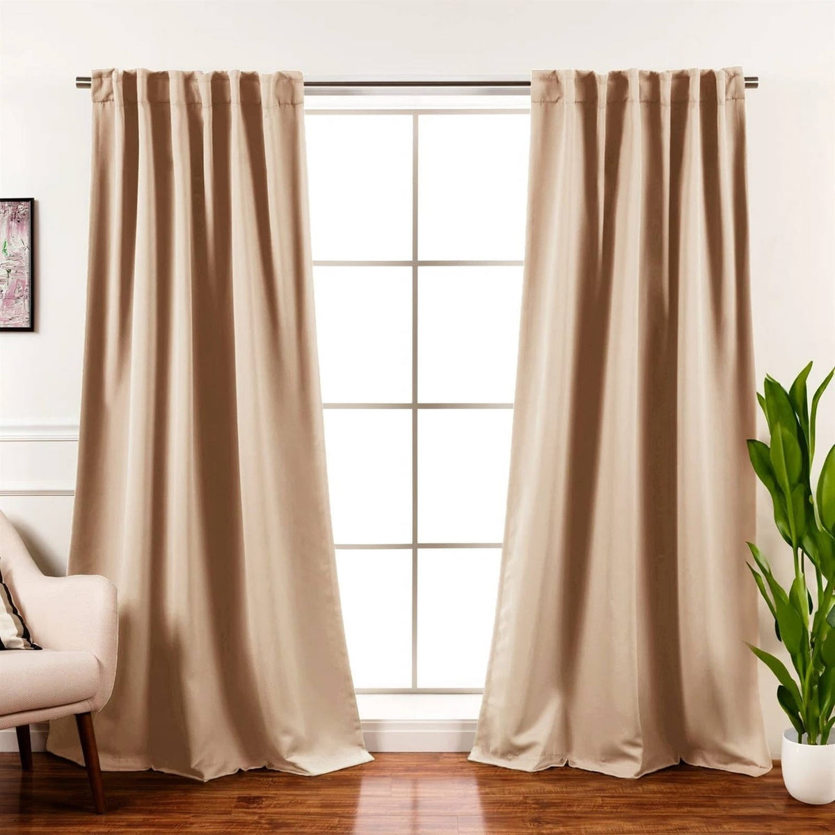 52 x 84 inch Solid Beige Cream Thermal Blackout Curtain Panels - Set of 2-2