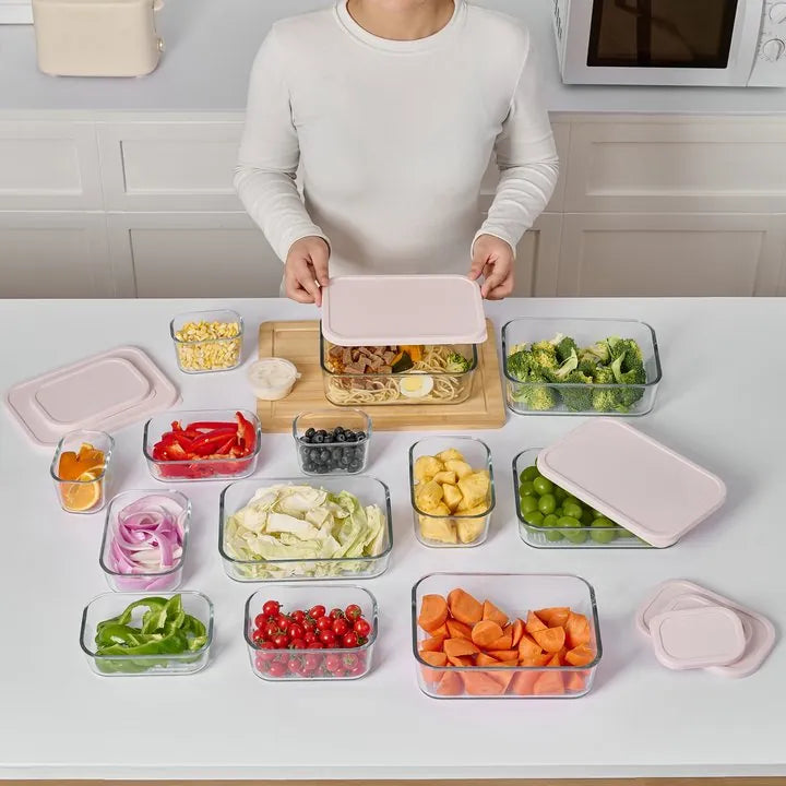 Container Culture 8-Piece Airtight Glass Food Storage Set with Lids, 40.57oz & 57.5oz Mixed Sizes - Berry Blush